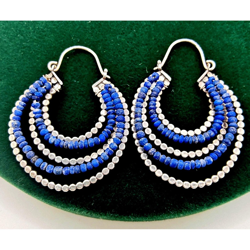 Artisan Rare Sterling‎ Silver Navajo Lapis Lazuli dangle earrings
